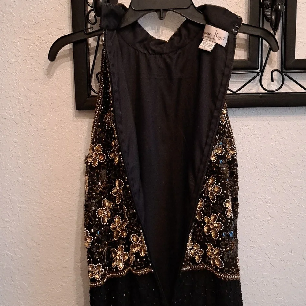 Vintage Laurence Kazar sequin beaded Dress Womens Size Small  Black Formal Maxi - Picture 10 of 15